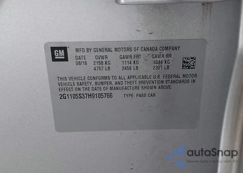 2017 Chevrolet Impala 1Lt z USA, uszkodzony, nr VIN 2G1105S37H9105766